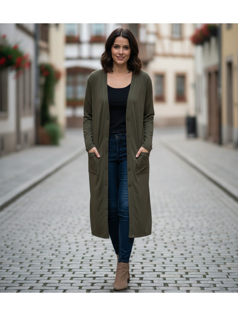 SIMPLE Women's 2X Green Solid V-Neck Button Front Pocket Long Sleeve Cardigan